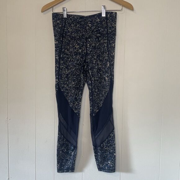 Athleta Leggings Womens Small Blue Sandstone Salutation Tight 7/8 Mesh Floral - Picture 3 of 16